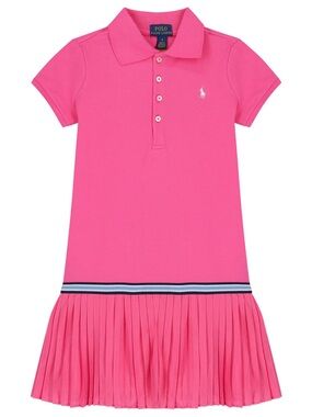 Polo by Ralph Lauren Bright Pink Pleated Polo Dress with Stripe Waistband